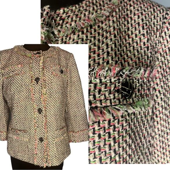 Talbots Tweed Multicolored Ladylike Office Neon Artsy Colorful Blazer 12P - Picture 1 of 8